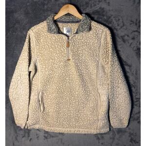 Nordic Fleece Cozy High Pile Fuzzy Faux Sherpa Quarter Zip Pullover Small Cream